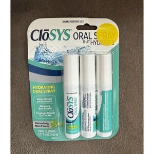 3pk CloSYS Oral Breath Spray Mint Sugar‎ Free pH Balanced for Bad Breath 0.31oz
